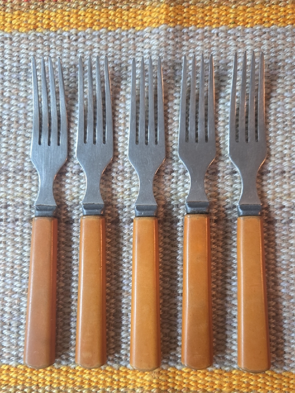 Vintage Bakelite Retro Handle Dinner Forks - Set of 5
